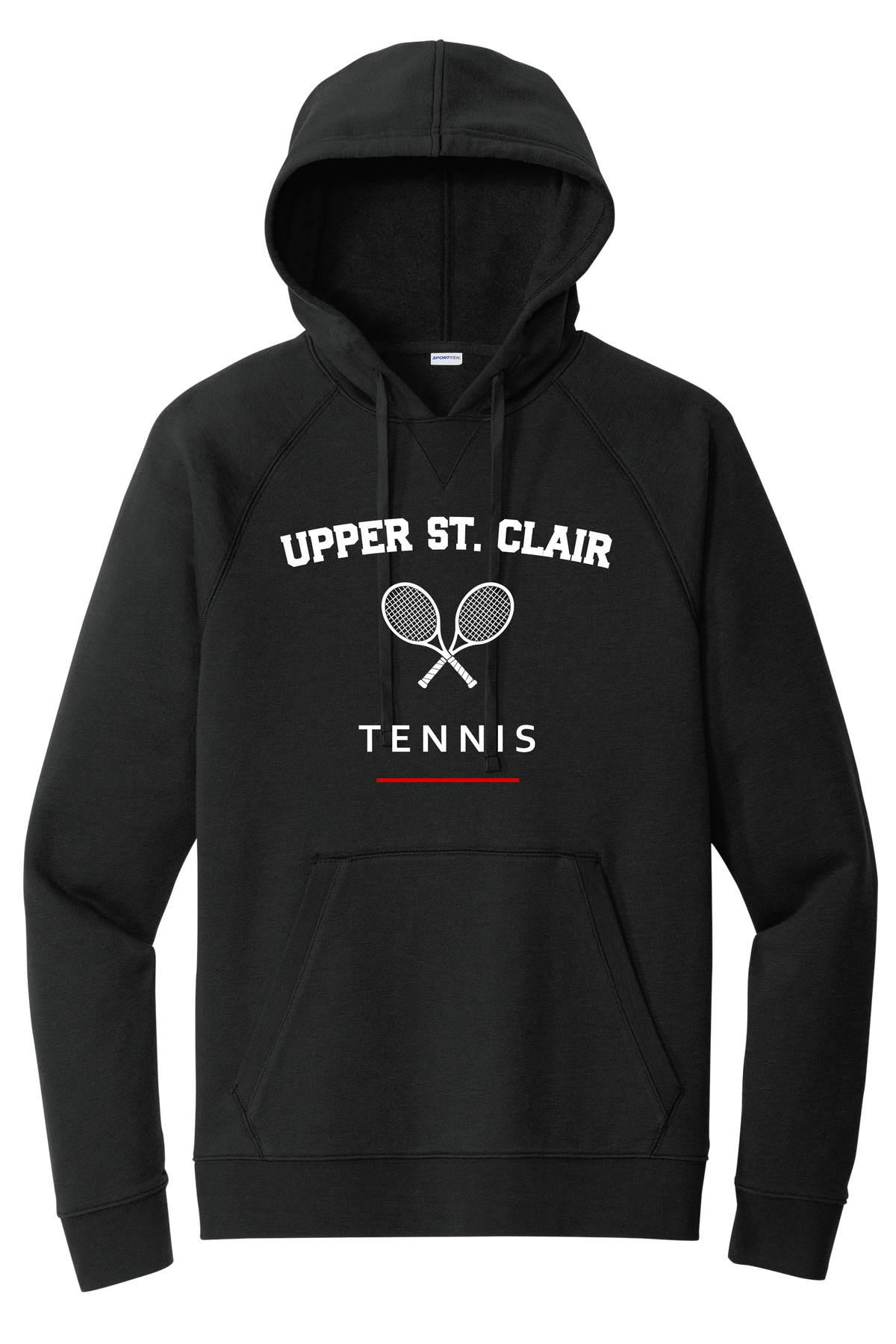USC Tennis black hoodie with Upper St. Clair Tennis and crossed rackets on the front