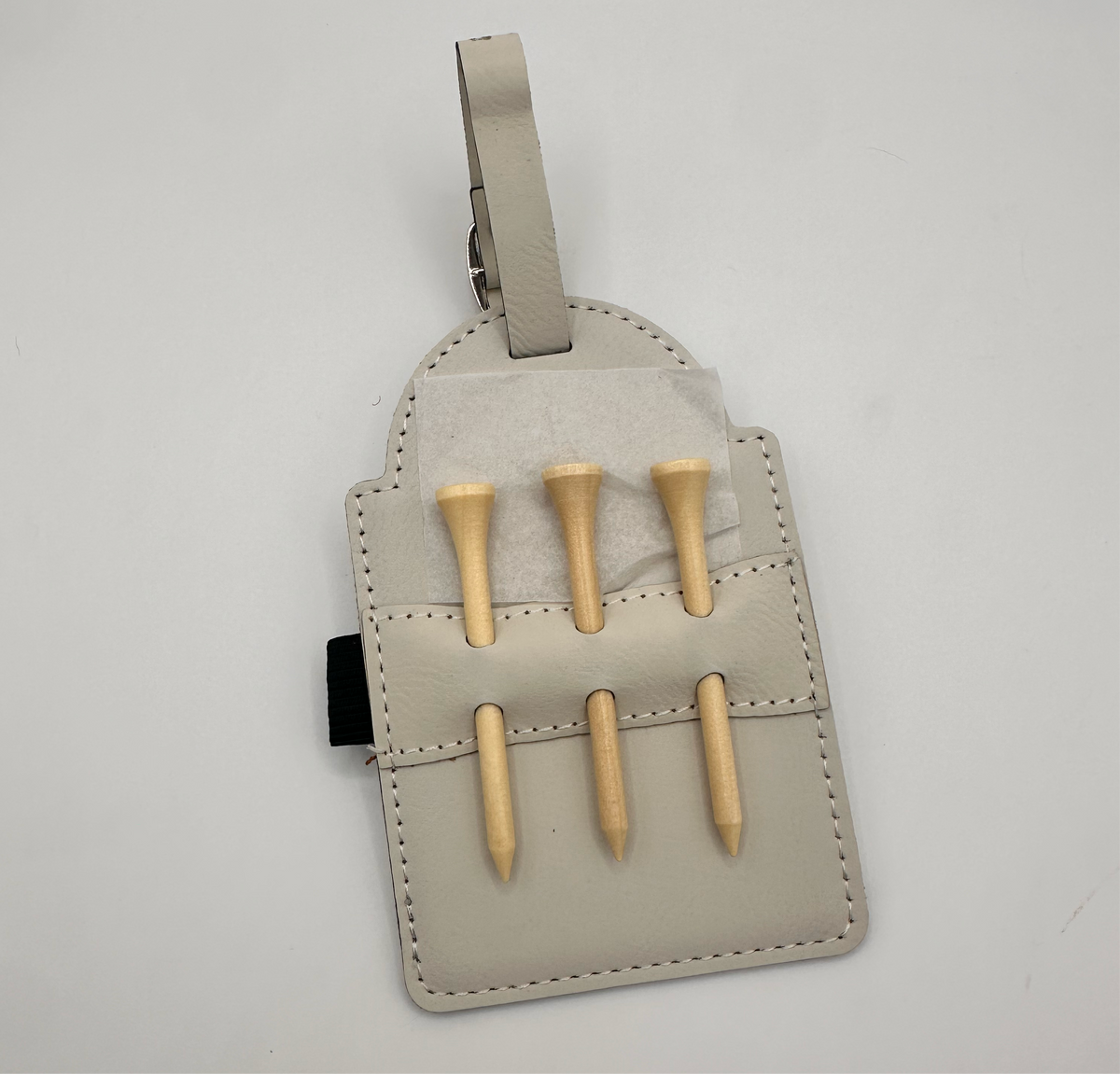 Personalized White Leather Golf Bag Tag with Tees