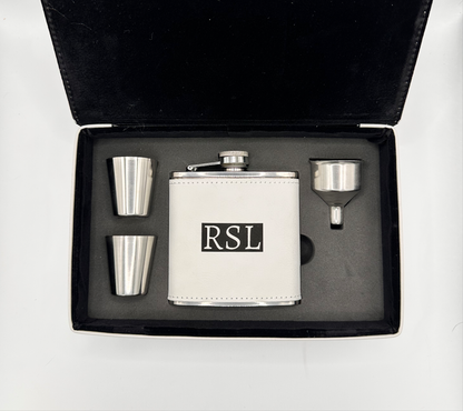 Personalized Leather Flask Gift Set