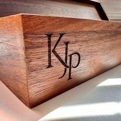 Personalized Acacia Wood Tea Box | Custom Engraved 5-Compartment Organizer