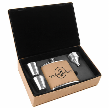 Personalized Leather Flask Gift Set