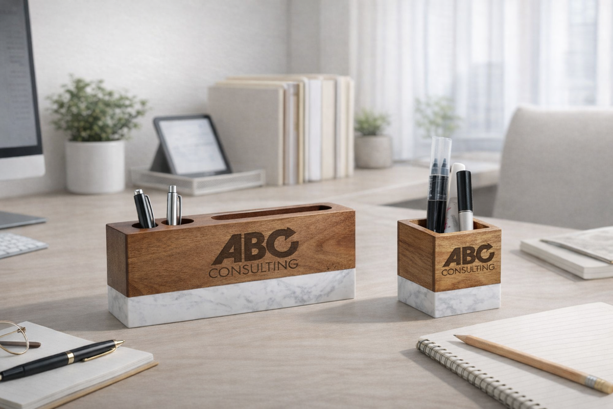 Marble & Acacia Executive Desk Set
