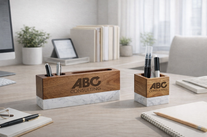 Marble & Acacia Executive Desk Set