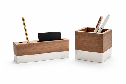 Marble & Acacia Executive Desk Set