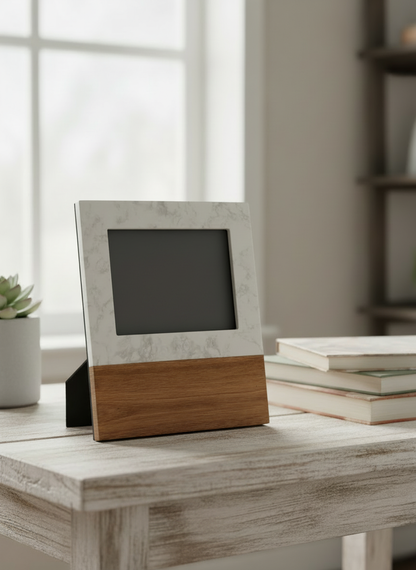 Personalized Graduation Photo Frame | Marble & Acacia Wood | Class of 2026 Gift | Custom School & Name Frame