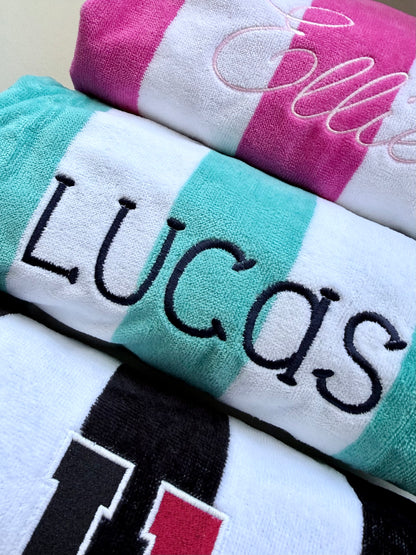 Personalized Striped Beach Towel | Custom Name Towel | Pool & Beach Gift