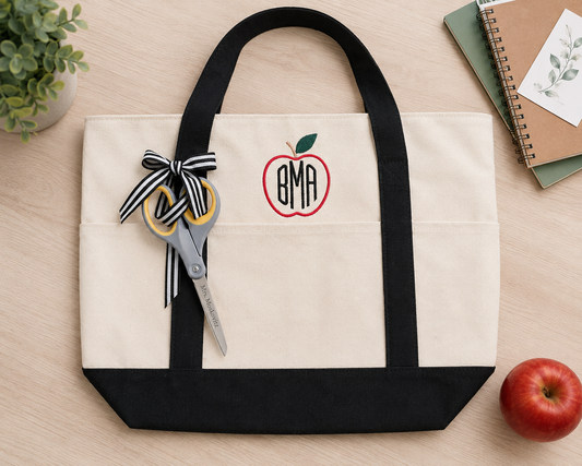 Monogrammed Teacher Zipper Tote Bag + Optional Personalized Scissors