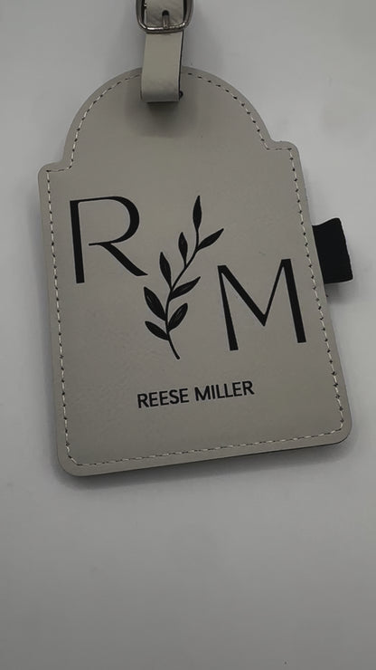 Personalized White Leather Golf Bag Tag with Tees
