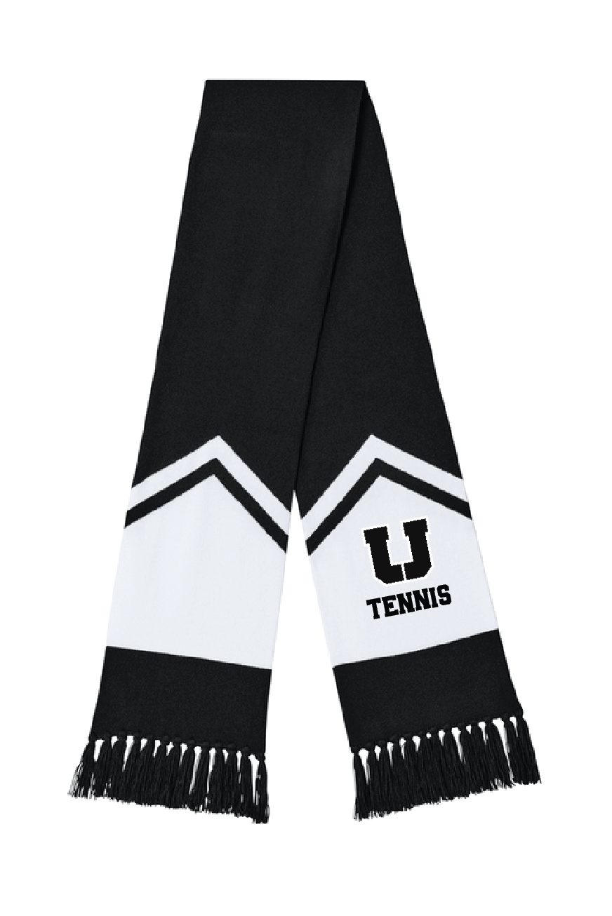 Black and white USC Tennis gameday scarf with embroidered U Tennis